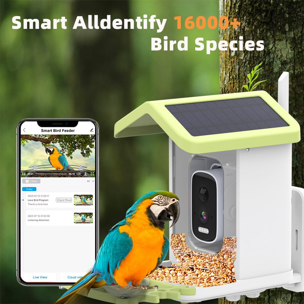 Smart Bird Feeder with Camera Solar Powered, 4K HD, AI Recognition, Instant Arrival Alerts, Motion Sensor, Gift for Bird Lover