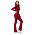 thumbnail image 4 of Veballensty Women's 2 Piece Yoga Outfit, Zip Up Long Sleeve Cropped Jacket & High Waist Flared Leggings Workout Tracksuit for Gym Running, 4 of 7