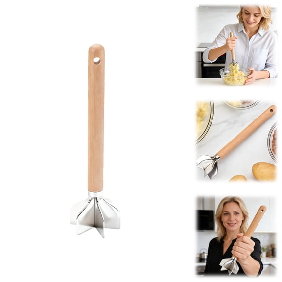 Ergonomic Wooden Handle Meat Chopper, Stainless Steel Heavy Duty Meat Shredder Smasher, Multi-Functional Kitchen Tool for Cooking, Mashed Potatoes & Ground Meat Preparation