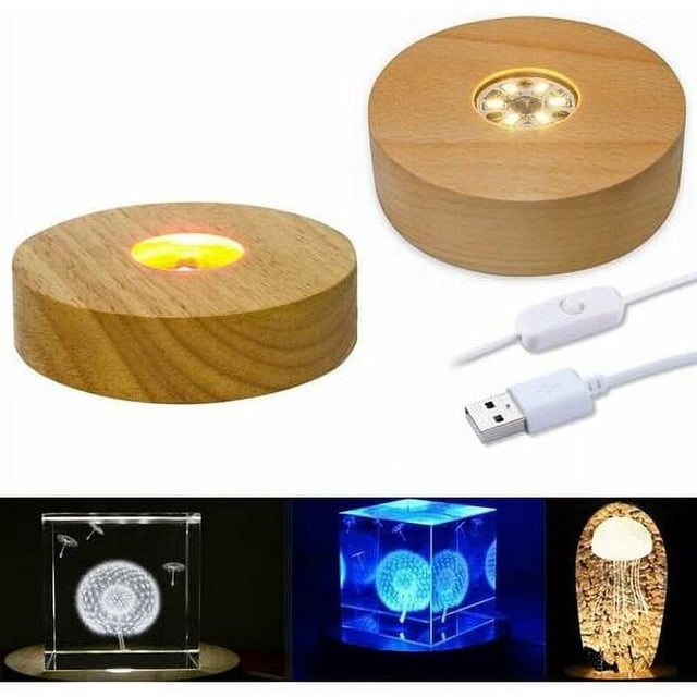 HLONK base Lumineuse en Bois à DEL base Ronde Colorée à DEL + Lumière Chaude Support d'Affichage de Bureau Alimenté par USB 2 Pcs