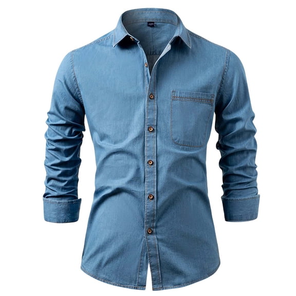 cfhntfmh Mens Denim Shirts Button down Long Sleeve Jean Shirts Stretch Casual Collared Work Shirts with Pocket(Light Blue, X-Large)