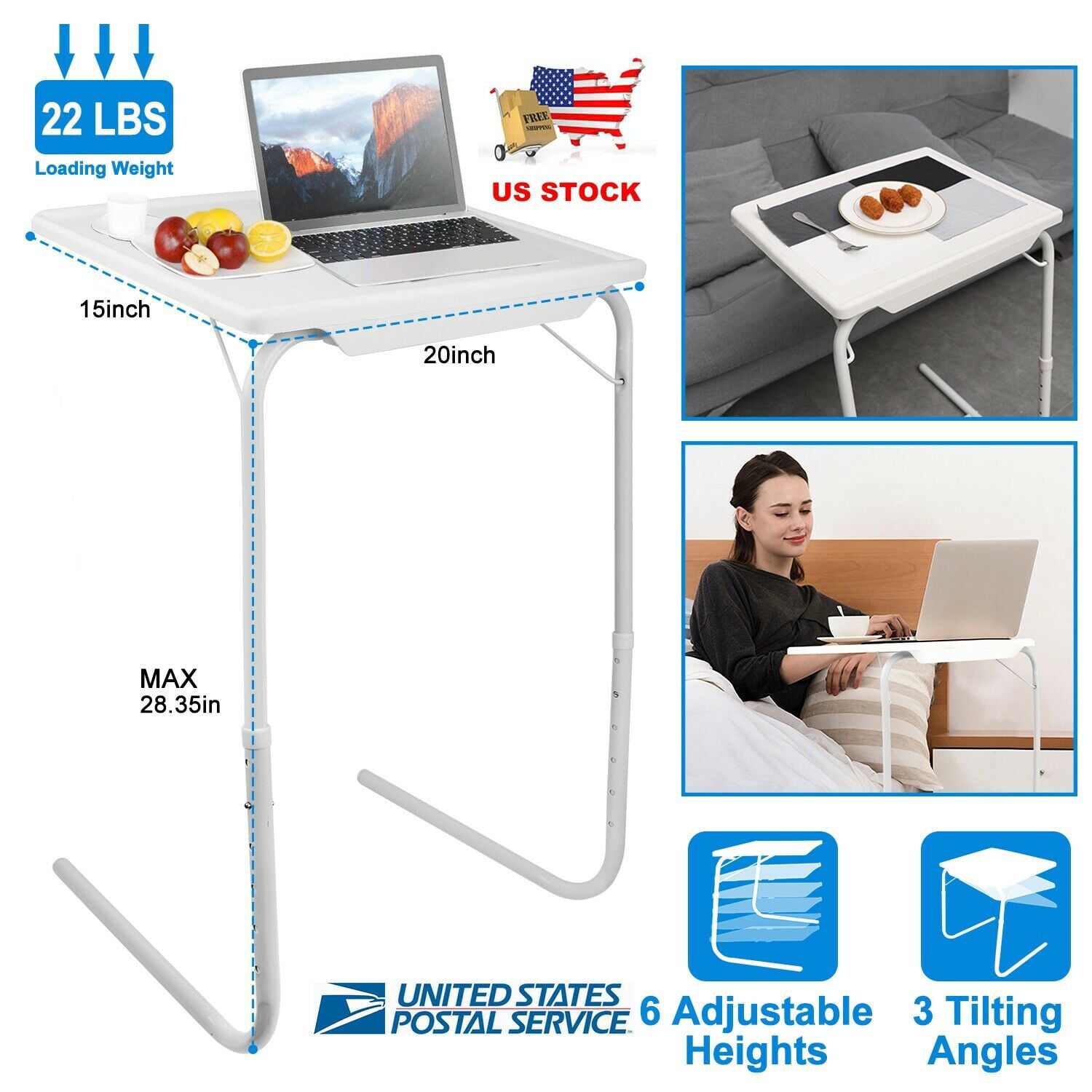 Adjustable Foldable Table Laptop Tray Portable Folding Desk Bed Mate TV Dinner 