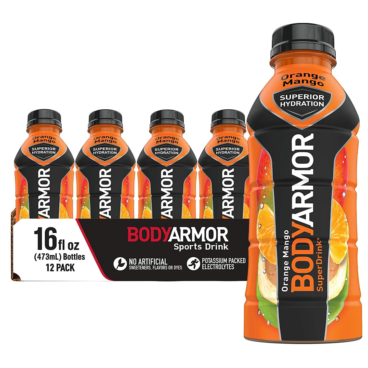 BODYARMOR Sports Drink Sports Beverage, Orange Mango, Natural Flavors With Vitamins, Potassium-Packed Electrolytes, No Preservatives, Perfect For Athletes, 16 Fl Oz (Pack of 12)