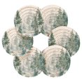 thumbnail image 3 of 6 Pcs Drink Coasters with Holder 3.94in Woven Coasters for Drinks Green Snowy Forest Scene Coaster Set for Protection Table, 3 of 7