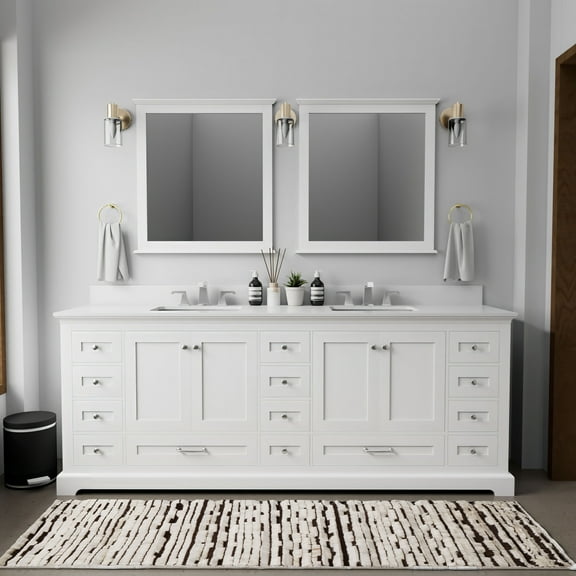 Tybee 84 in W x 22 in D White Double Bath Vanity, Cultured Marble Top and 34 in Mirrors