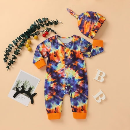 

Kayannuo Clearance Baby Girls Boys Romper Long Sleeve Tie-dyed Jumpsuits Clothes Overalls With Hat Christmas Gifts