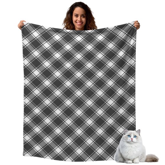 Winter Black White Buffalo Plaid Throw Blanket Flannel Fleece Throws, Christmas Checkered Lightweight Super Soft Warm Blankets for Couch Sofa Bed All Season Use,40x60 IN