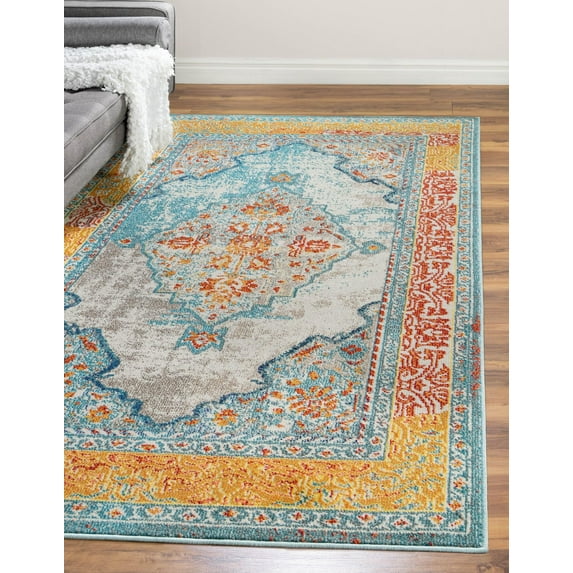 Rugs.com Carnevale Collection Rug – 8' x 10' Blue Medium Rug Perfect For Living Rooms, Large Dining Rooms, Open Floorplans