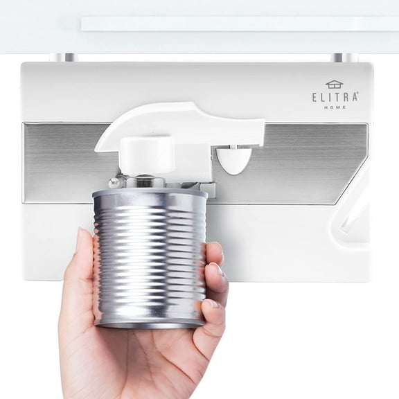 Elitra 3 in 1 Under the Cabinet Electric Can Opener, Blade Sharpener, Bottle Opener, Under The Counter Mount, For Large And Small Cans, White And Silver