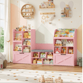 thumbnail image 4 of Homfa Kids Bookcase with Reading Nook, 75" W Kids Toy Storage Organizer with 2 Drawers, Kid Bench for Playroom Kids Room Living Room, Pink, 4 of 5
