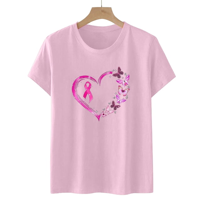 Lenago Hauts Grande Taille pour Femmes Mode Décontractée Femmes Manches Courtes Imprimé Dames Manches Courtes Col Rond Blouses Hauts T-Shirt Cancer du Sein Chemises pour Femmes en Liquidation