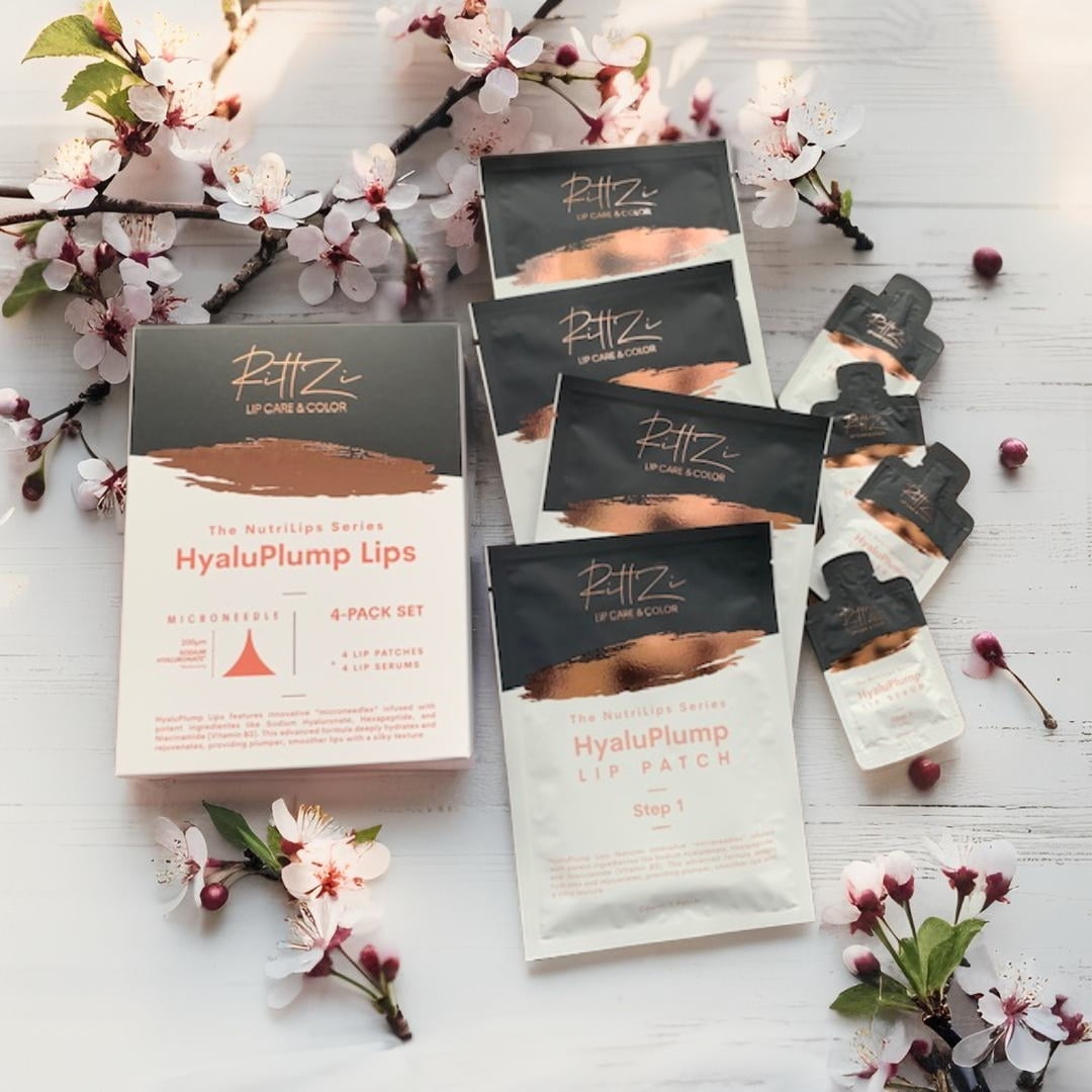 RittZi HyaluPlump Lips 4-PACK SET – Innovative Two-Step Lip Care System for Hydrated, Plump Lips Featuring Sodium Hyaluronate, Peptides, and Niacinamide