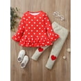 thumbnail image 2 of Toddler Baby Girl Valentine's Day Clothing Set Ruffle Tunic Pullover Top Patchwork Long Pants Set Little Girls Heart Print Outfits, 2 of 8