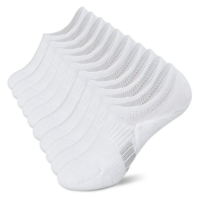 Men's Athletic Ankle Socks Cushioned Moisture Wicking, Low Cut Running Mesh Socks Arch Support, 5 Pack White
