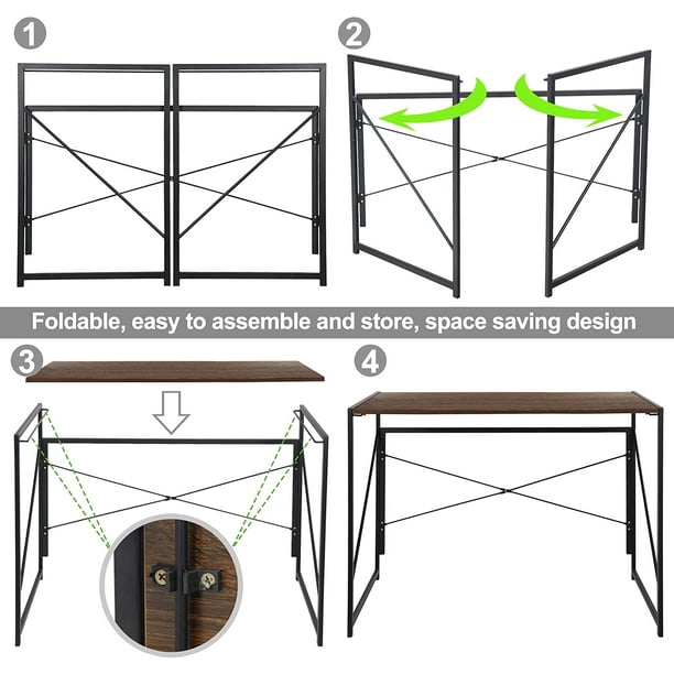 ZenStyle Folding Computer Writing Desk Wood Top Metal Frame Study Desk PC Laptop Table