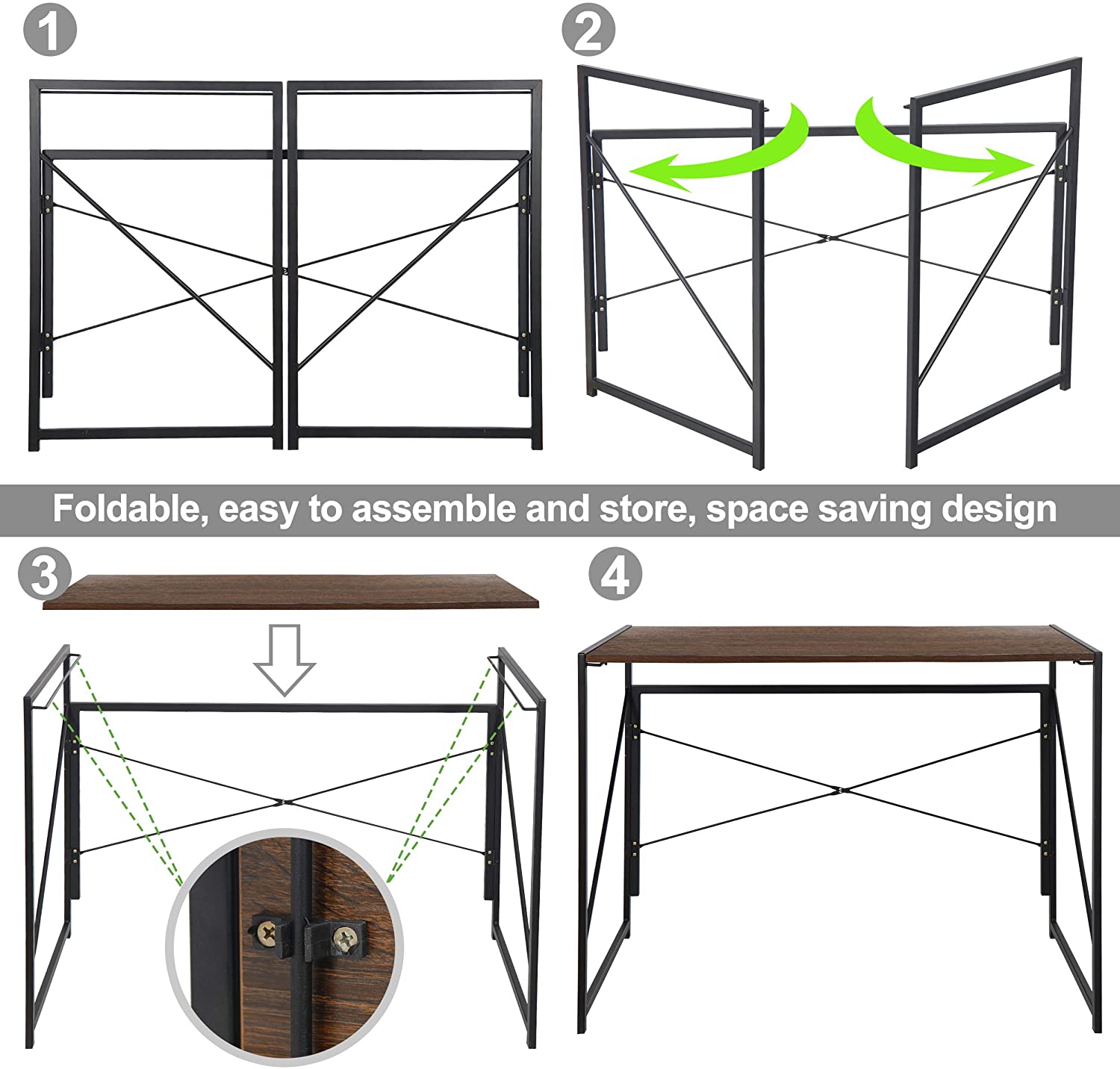 ZenStyle Folding Computer Desk, Brown photo 4
