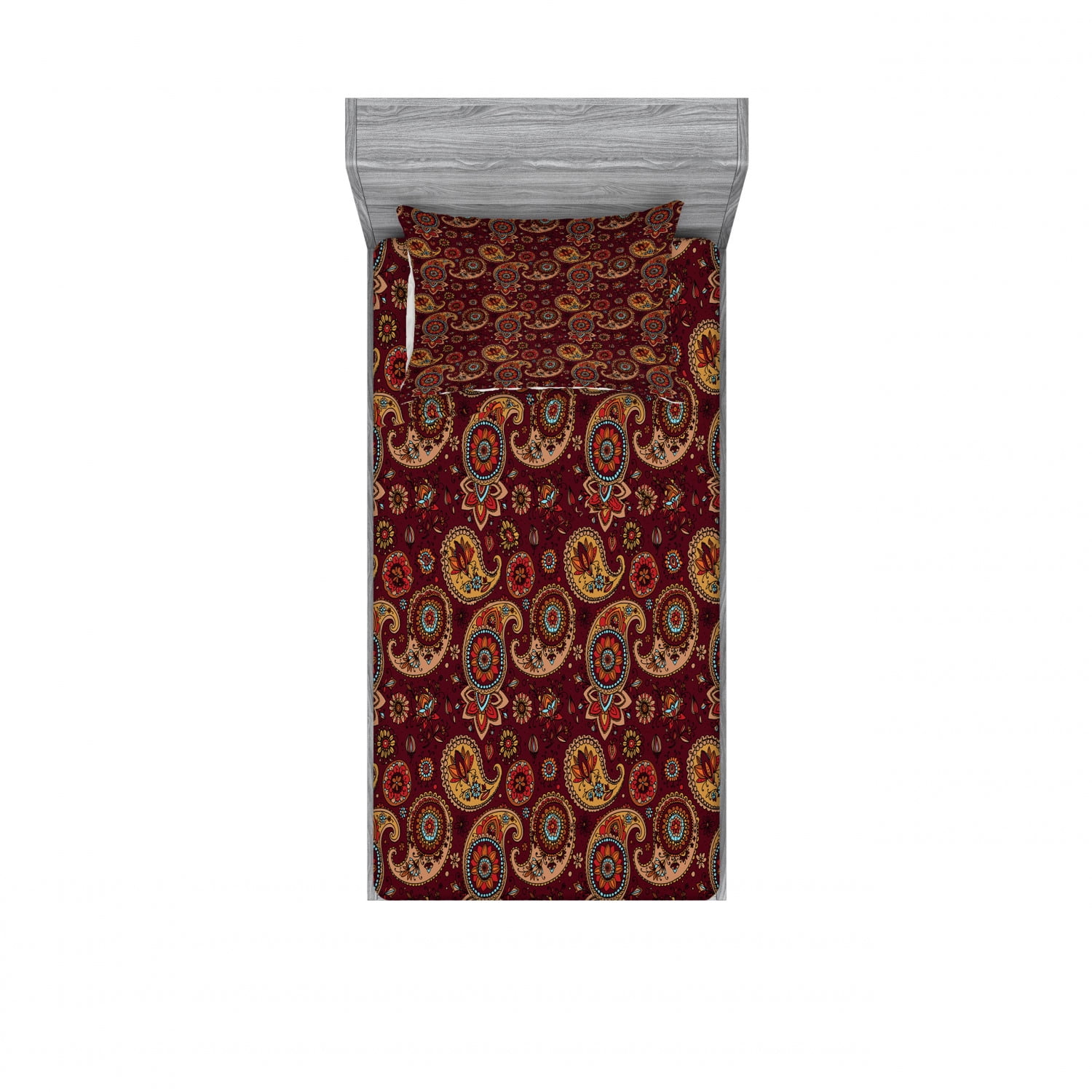 Paisley Bedding Set with Sheet & Covers, Middle Pattern Tribual Artwork