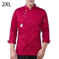 thumbnail image 2 of Botones de la chef de la chef de la manga larga del invierno del invierno con los bolsillos delanteros camisas para los trajes profesionales de los hombres para el restaurante rojo XXL seitruly LF000332-22, 2 of 7