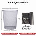thumbnail image 7 of 2 Pack Silver Mesh Wastebaskets, 6 Gallon Round Office Trash Cans Set, Metal Garbage Bin for Desk, Bathroom & Dorm with 40 Trash Bags, 7 of 7
