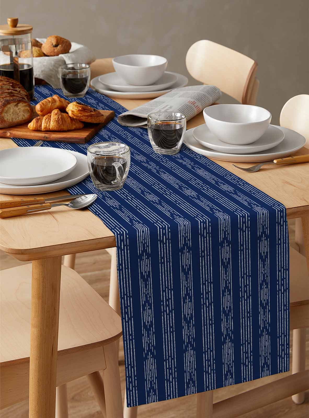 Navy Blue Boho Table Runner 72 Inches, Bohemian Geometric Stripes Tribe Farm Bed Runner Dresser Scarves Tabletop for Indoor Outdoor Parties/Ceremony/Banquet, 18" x 72"
