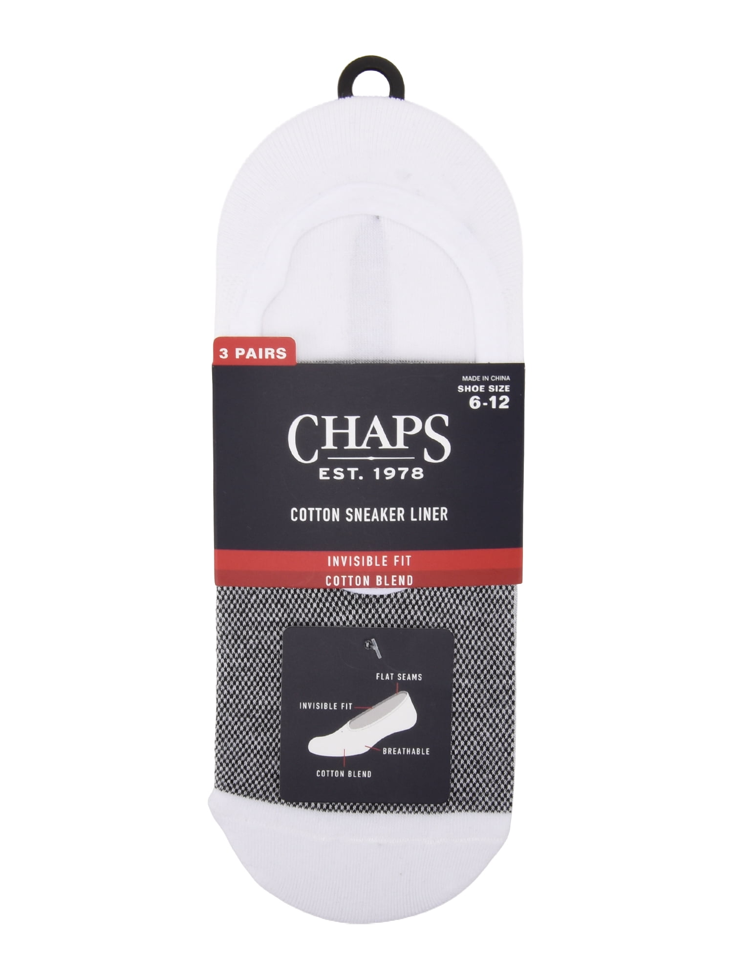 Chaps Sneaker Liners 3-Pack Men's Sock Size 10-13