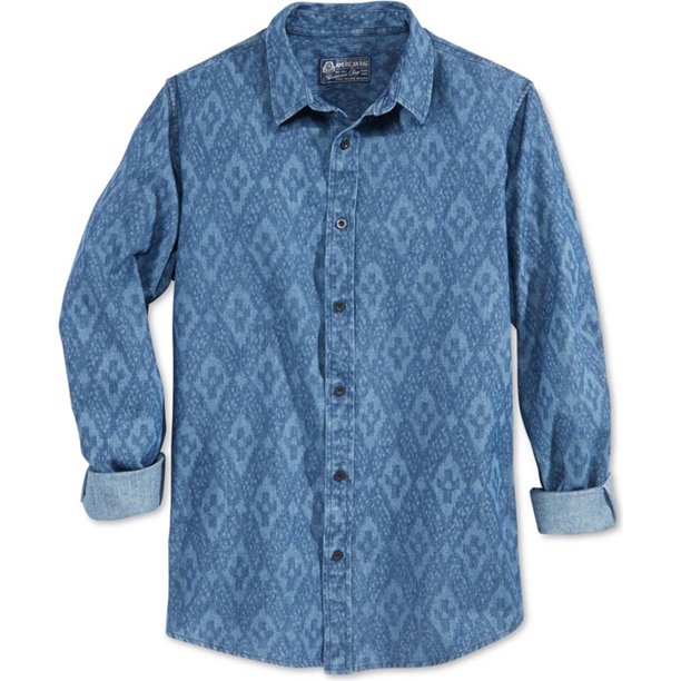 American Rag - Camisa de mezclilla con estampado geométrico para hombre, azul, XS American Rag Botones al frente