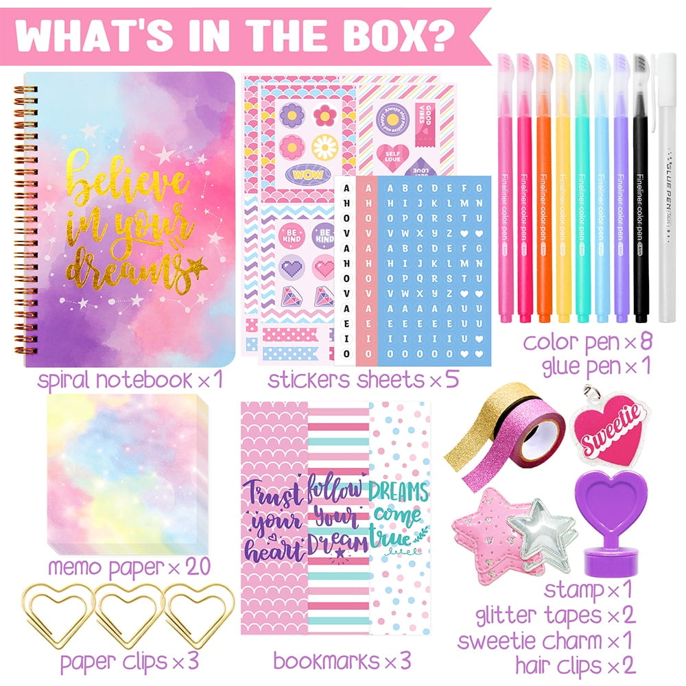 HTAKE 6" x 8" DIY Journal Scrapbooking Kit, Girls 8+ 29 Pieces