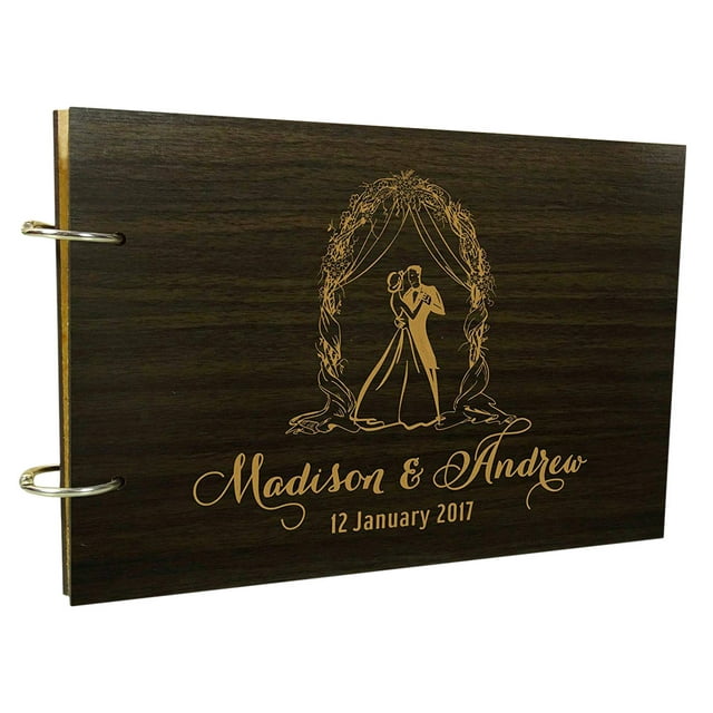 Darling Souvenir Handmade Wood Engraved Couple Photo Album, Personalised Wedding Rustic Guestbook