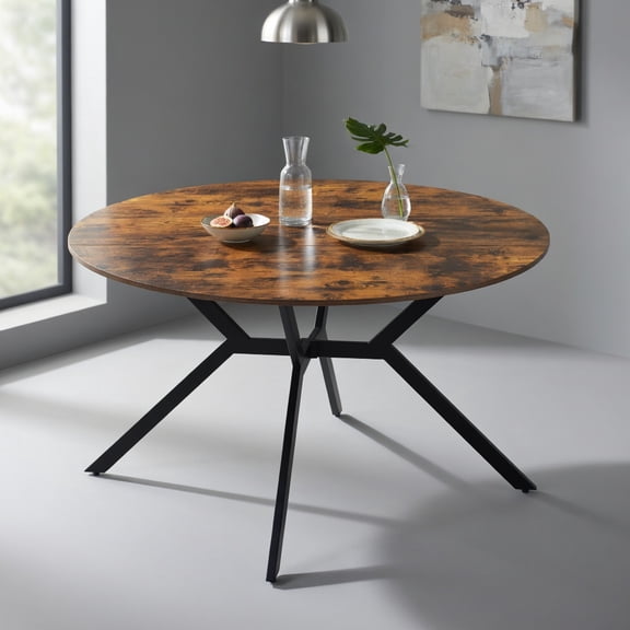 Resenkos 47 Inch Folding Extendable Round Dining Table, Drop Leaf Space-Saving Table with Metal Frame for Kitchen, Rustic Brown