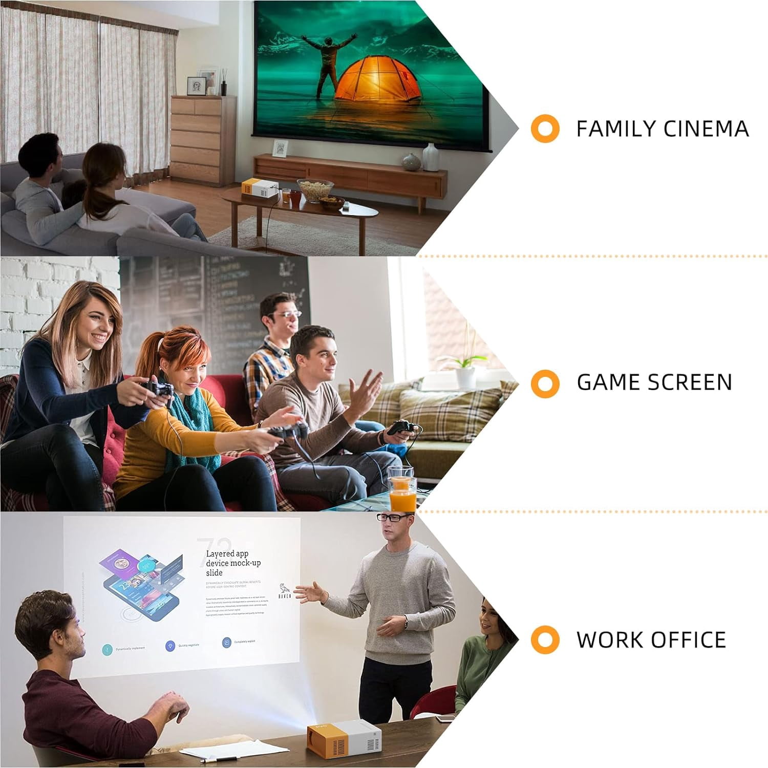 MYJTOPUS Wifi 1080P LED Mini Projector, Yellow