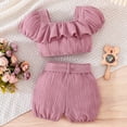 thumbnail image 5 of mgoYE Newborn Baby Girls Summer Outfit Ruffle Tops Dress Bloomers Shorts Outfits Infant Dress Set Cute Baby Girl Clothes(Purple,12-18 Months), 5 of 8