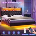 thumbnail image 6 of Amuzer Full Size Floating Bed Frame with Charging Station and LED Lights, Upholstered Platform Bed Frame with Storage Headboard, Black, 6 of 8