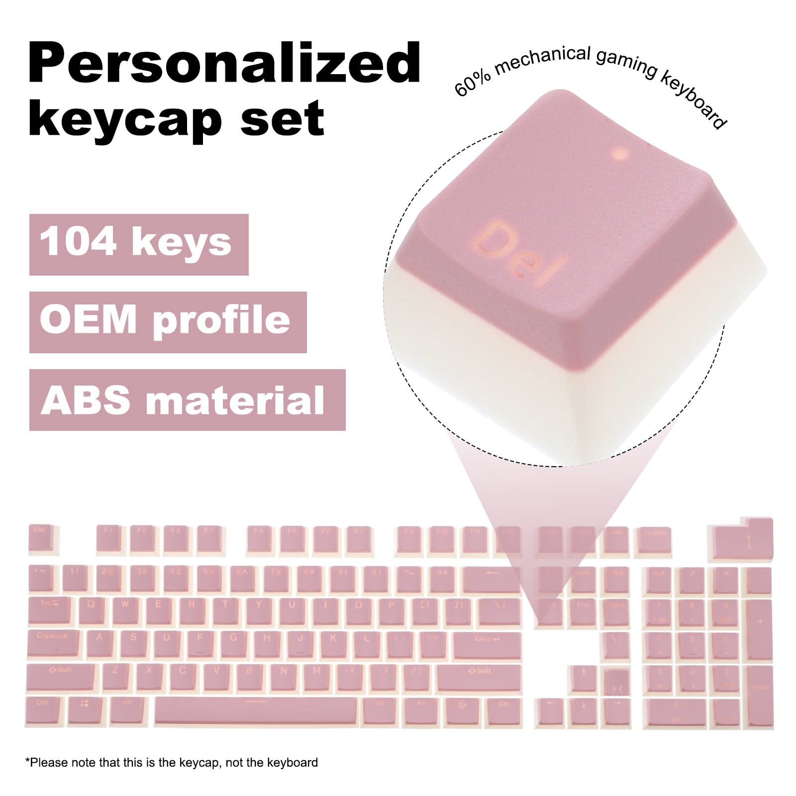 104 Keys Pudding Keycaps Set OEM Profile PBT for 61/87/104 Mechanical Keyboard Layout, Pink & Translucent