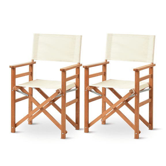 UBesGoo 2Pack Wood Folding Beach Chairs, White Canvas Director's Folding Seat for  Indoor Outdoor Camping
