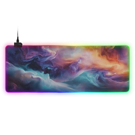 Large RGB Gaming Mouse Pad Led Glowing Mousepad Non-Slip Rubber Base 13 Light Modes 31.5x11.8 Vibrant Colors Swirling Clouds