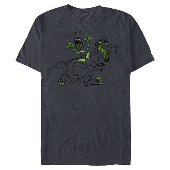 Disney Pixar Toy Story 4 Forky Rides Rex Sketch T-Shirt- Short Sleeve Blended T-Shirt for Adults - Customized-Navy Heather