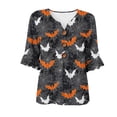 thumbnail image 4 of JOANKDMI Womens Gothic Flying Bat T Shirts Spiderweb Pattern Blouse Casual 3/4 Sleeve V Neck Top for Scary Trick-or-Treat Event and Spooky Halloween Festival Casual Dress Up Outfit, 4 of 7