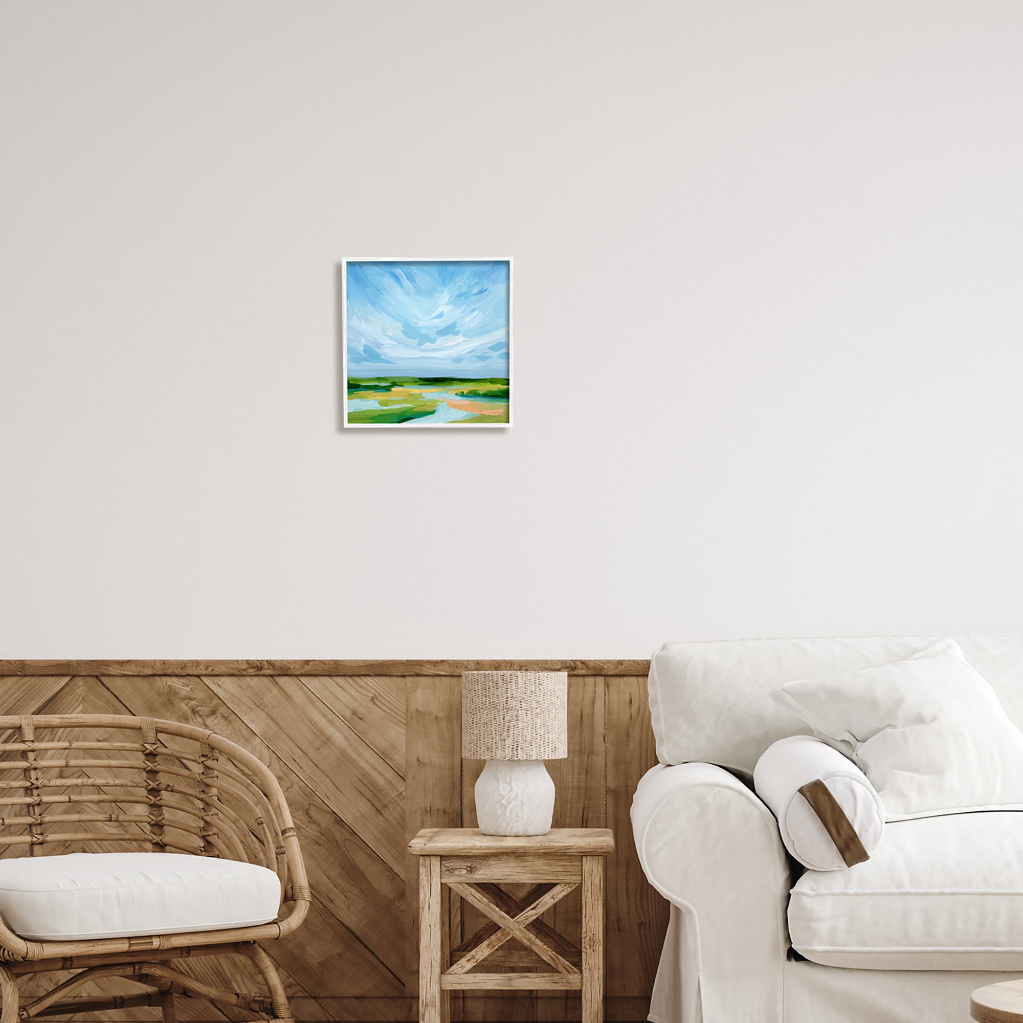 Stupell Industries Modern Stream Landscape Nature Painting White Framed Art Print Wall Art, 12 x 12
