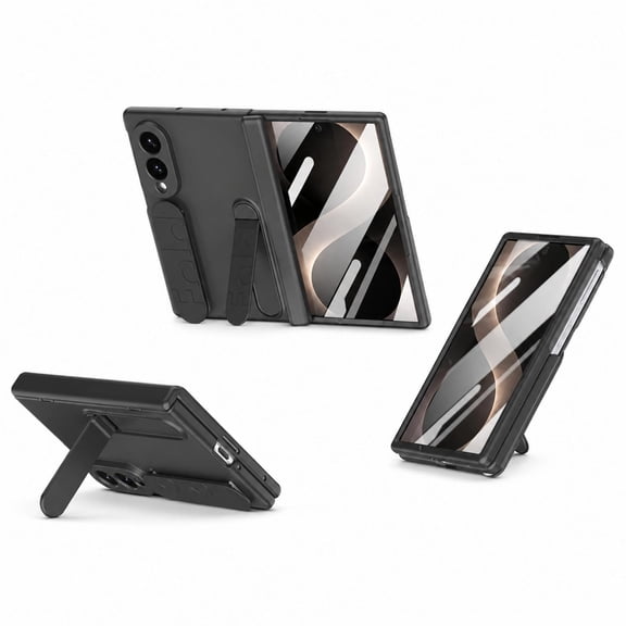 Corliven For Samsung Galaxy Z Fold8 Back Cover Case with Screen Protector Included and Kickstand Design,Black