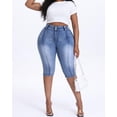 thumbnail image 6 of Gocolloa Plus Size Capris for Women 17" Inseam Stretchy Capri Jean Shorts High Waisted Cropped Pants Royal Blue 14W, 6 of 6