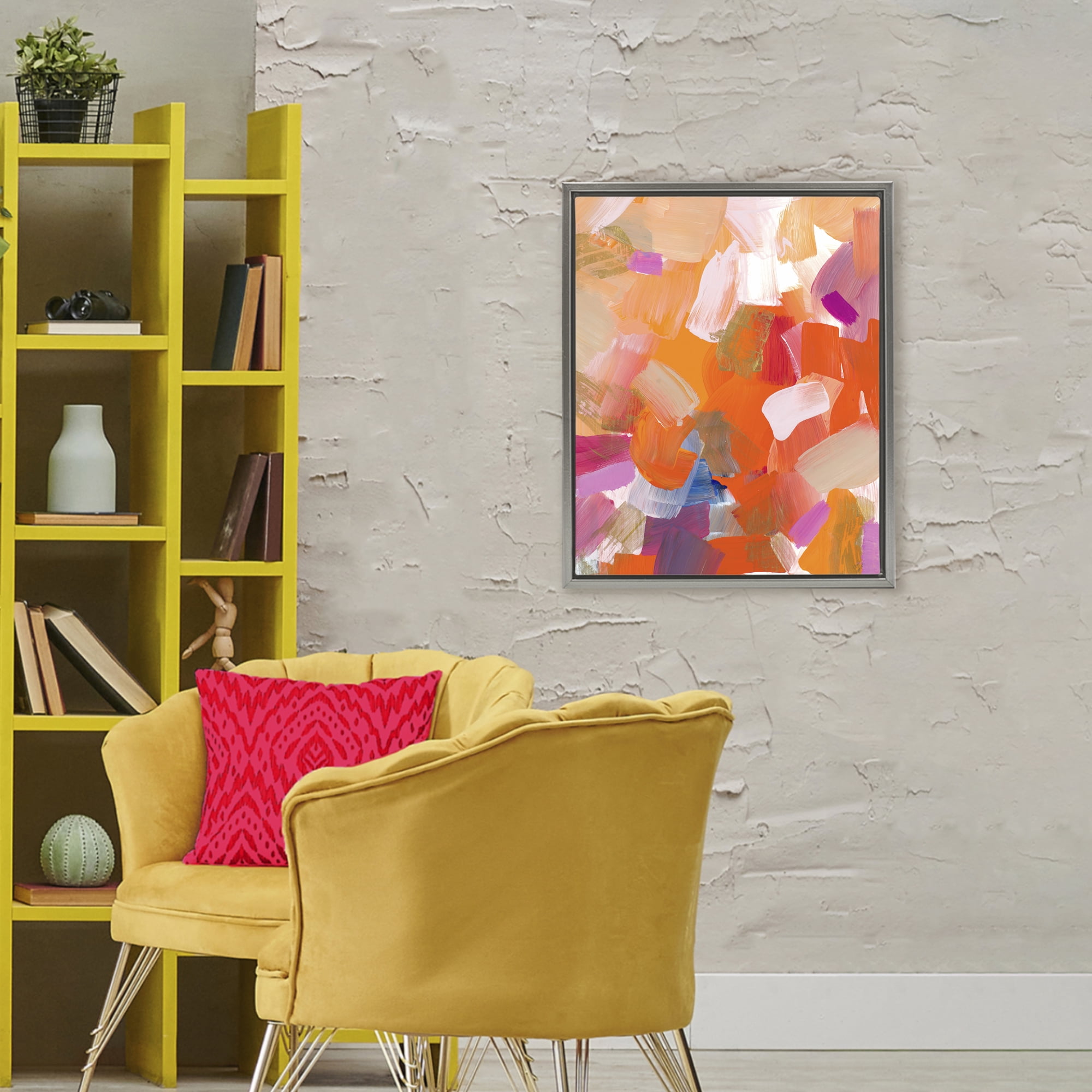 Stupell Industries Confetti Petals Abstraction Gray Framed Floater Canvas Wall Art, design by Lanie Loreth