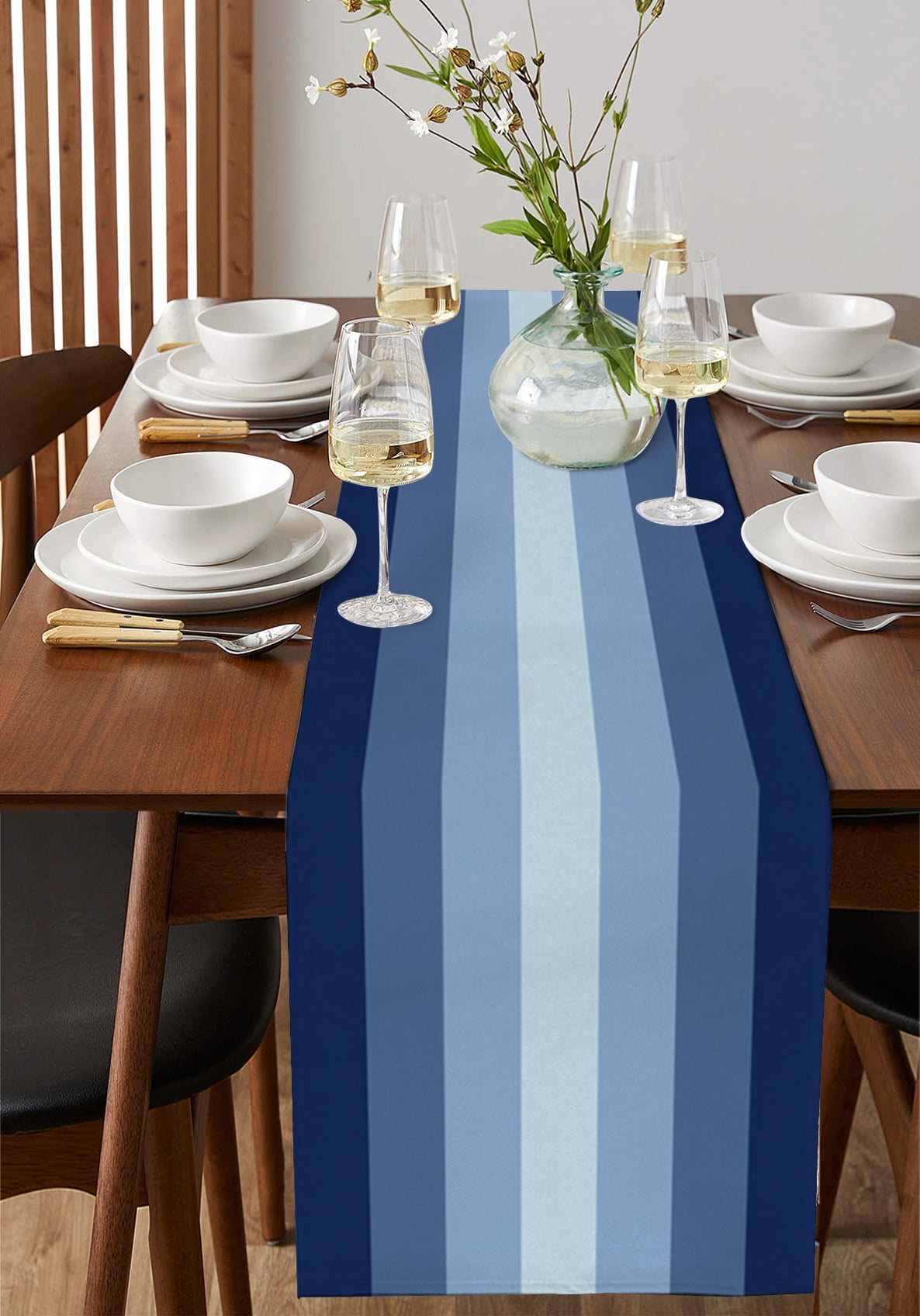 Hokiten Table Runners 72 Inches Long Dress Scarves, Navy Blue Stripes, Farmhouse Kitchen/Dining Table Runner, Coffee Tablerunners, Gradient Modern Minimalist Geometric 16x72 Inch