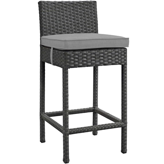 Modern Contemporary Urban Design Outdoor Patio Balcony Garden Furniture Bar Side Stool Chair, Sunbrella Rattan Wicker, Grey Gray