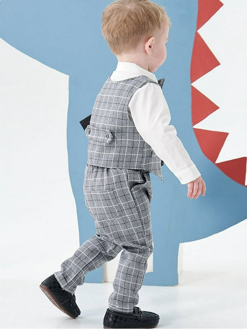 famuka Baby Boy Classic Suit Double Breasted Waistcoat Tuxedo