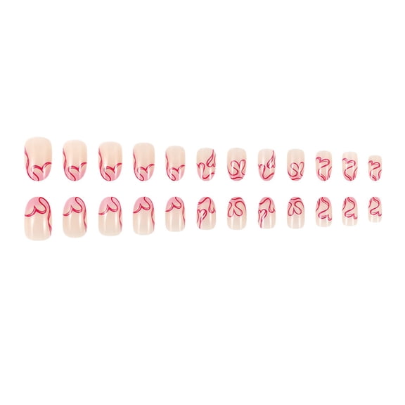 24 Pcs French Tip Press On Nails Short Almond Acrylic Nails Heart on Nails with Lines Valentines Day False Nails