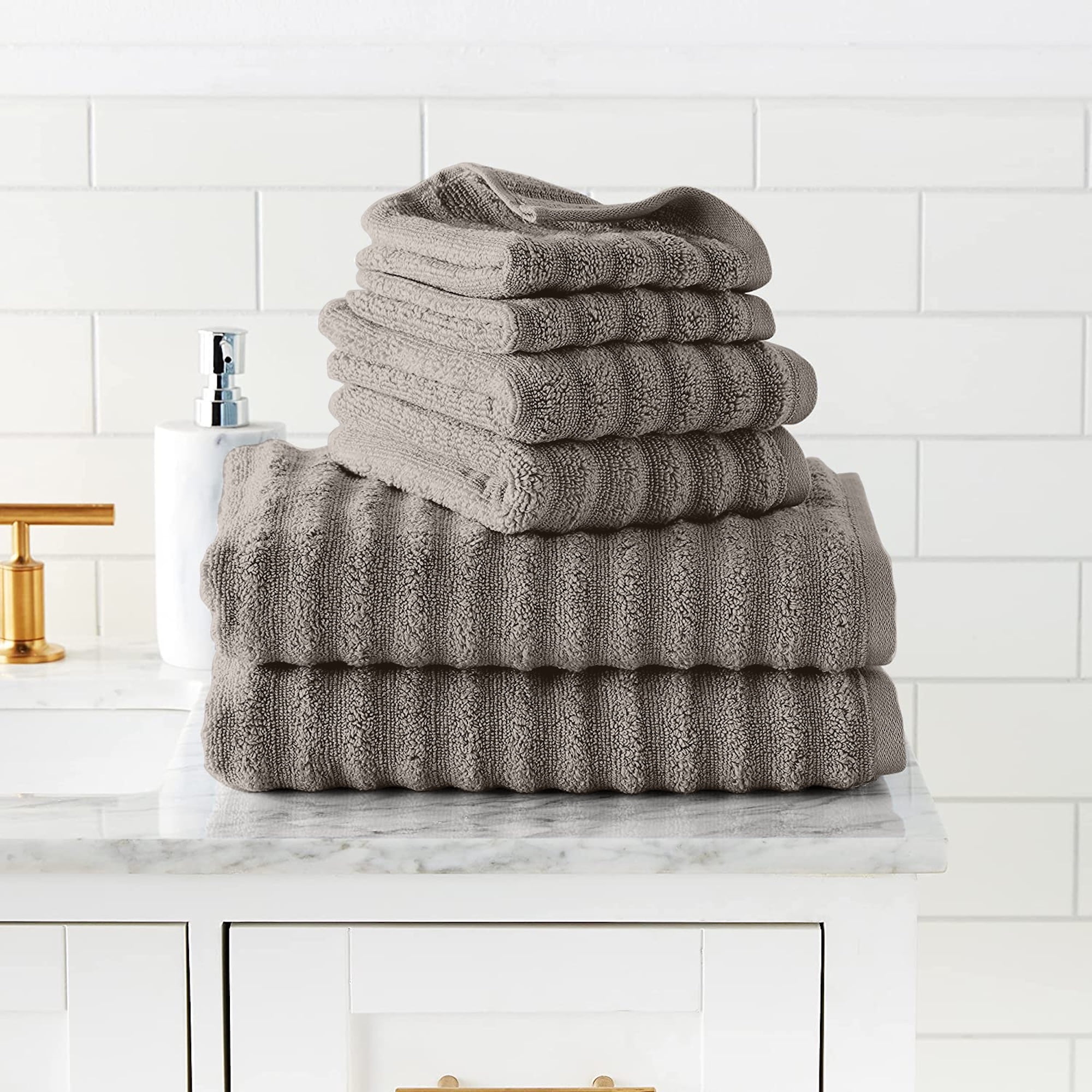 Modern Threads Wavy 6-Piece Adult Bath Towel Set, Quick Dry 100% Luxury Cotton, Gray