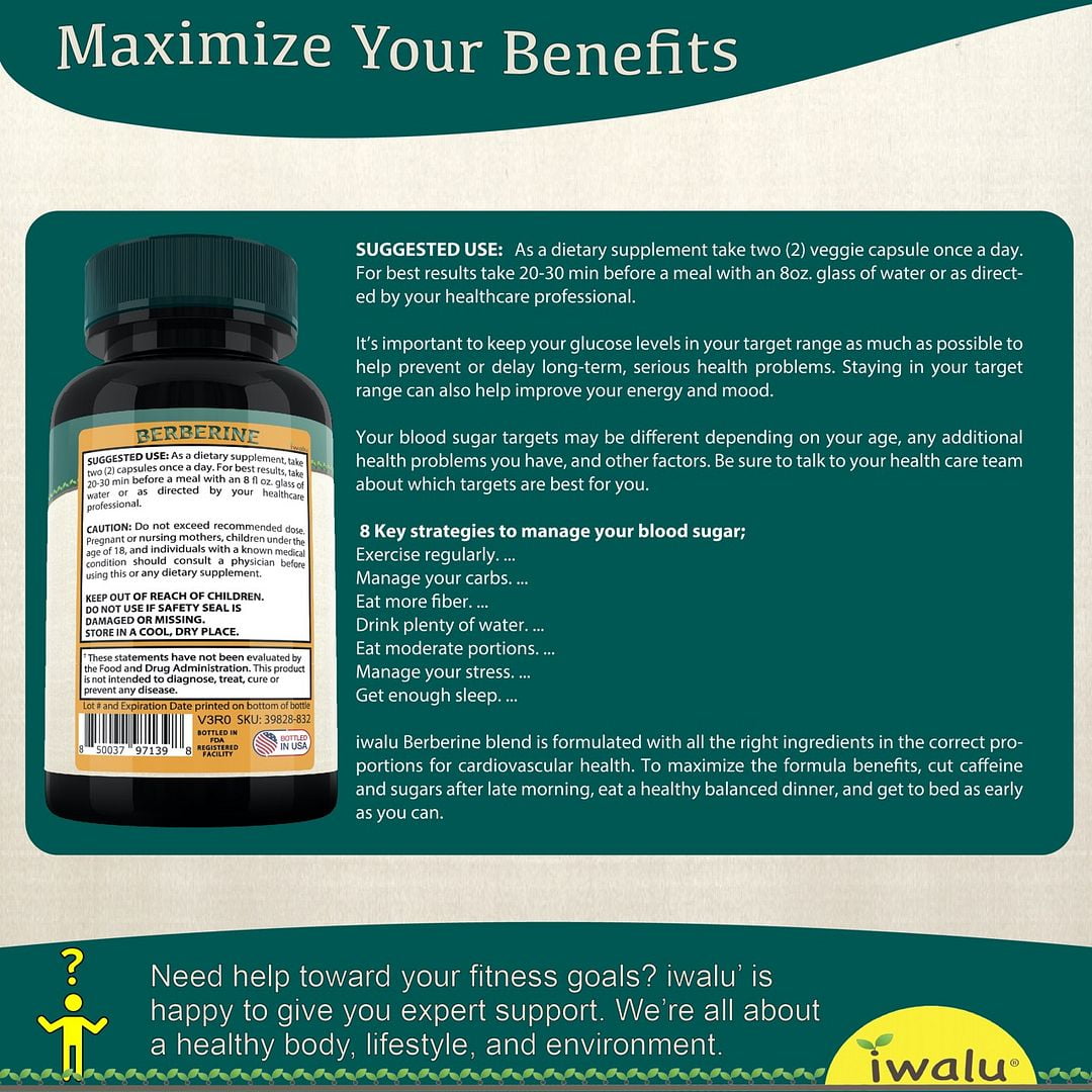 Iwalu Berberine Complex 1200mg | Metabolic Balance & Digestive Wellness | 60 Vegan Capsules | NSF Certified & USA Made