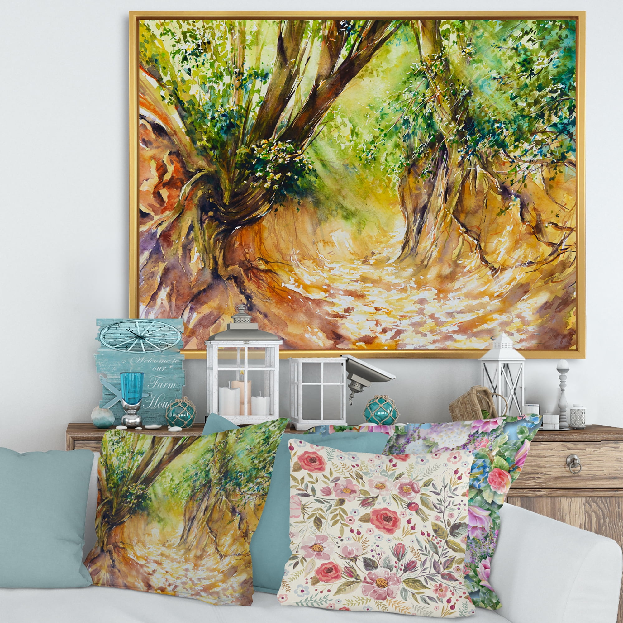 Designart 'Little Road in Deep Forest ' Traditional Framed Canvas Wall Art Print