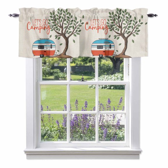 Kitchen Cafe Valance Curtain for Small Windows,Summer Camping RV Green Leaves Rod Pocket Short Valances,42x12in