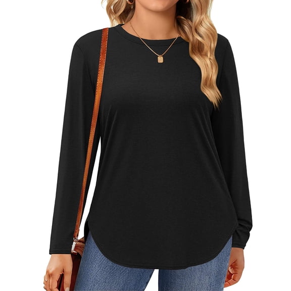 Zeagoo Womens Plus Size Long Sleeve Tops Crewneck Side Split Tunic Tops Basic Loose Fit Tee Tops